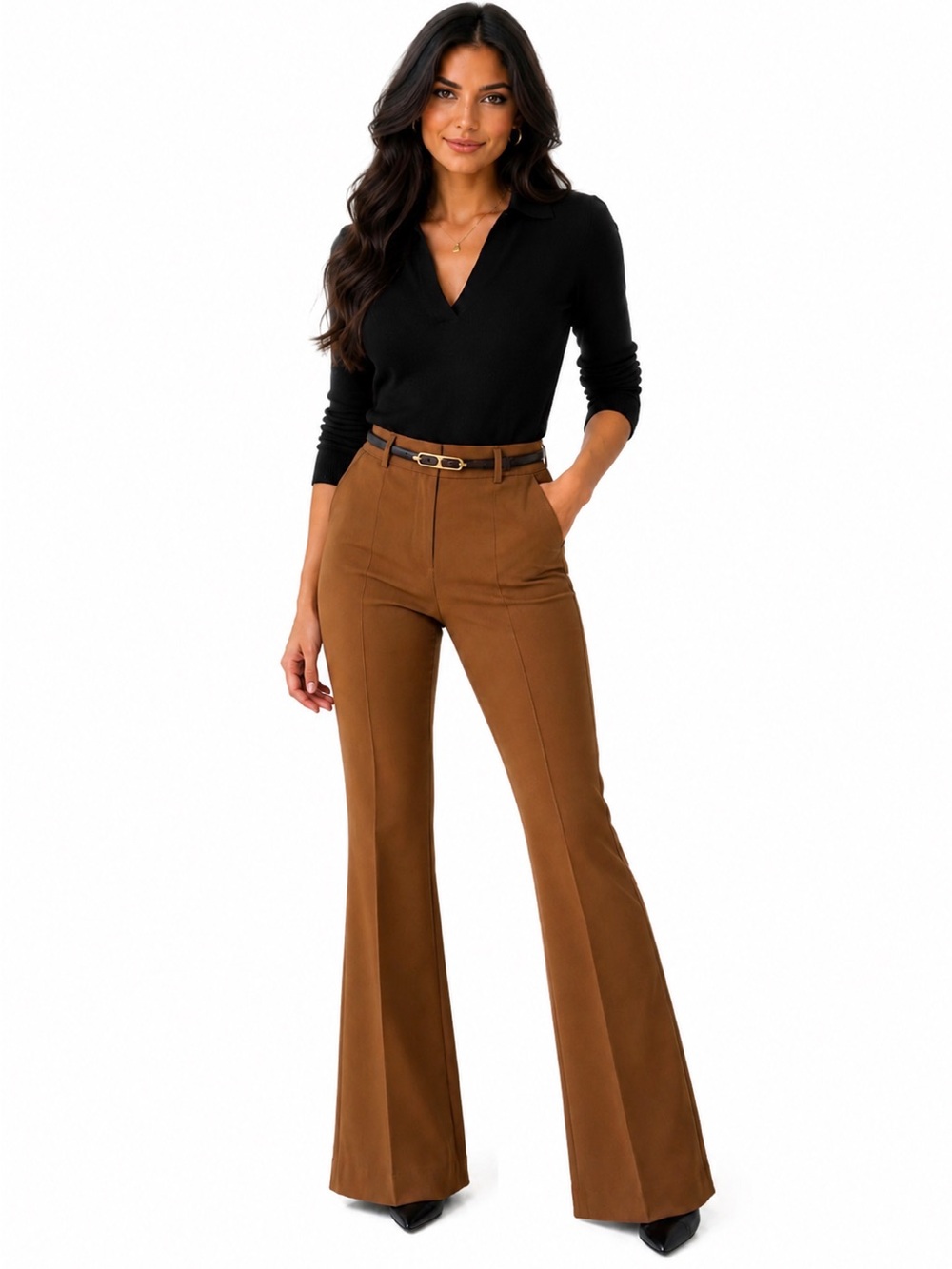 NWT - Veronica Beard - Gracelyn Belted Flare Pants Camel Brown Sz 6